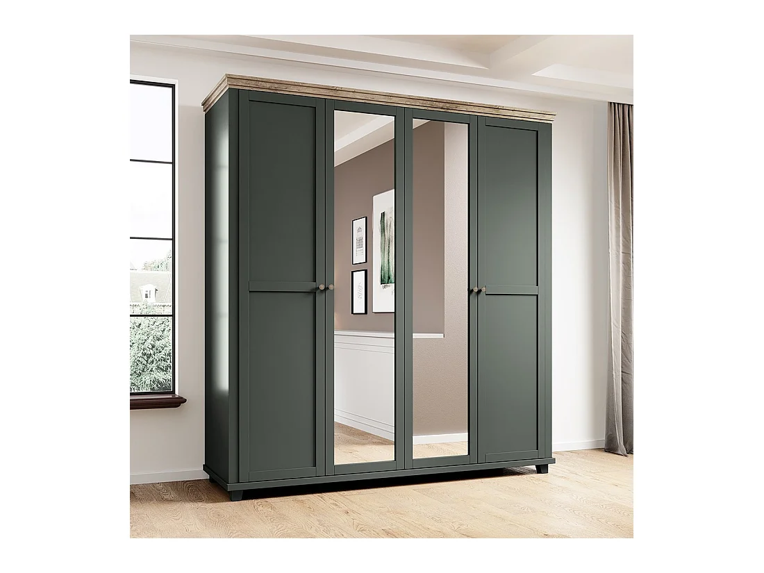 Schrank 200x220 mit 4 Türen. Farbe Khakigrün und Eiche. Kollektion ASSIA.