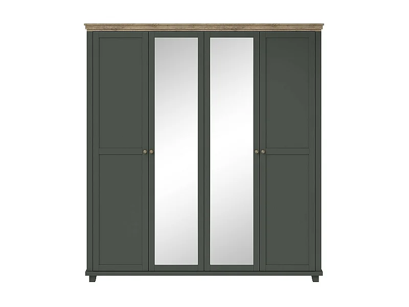 Armoire 200x220 avec 4 portes. Coloris vert kaki et chêne. Collection ASSIA