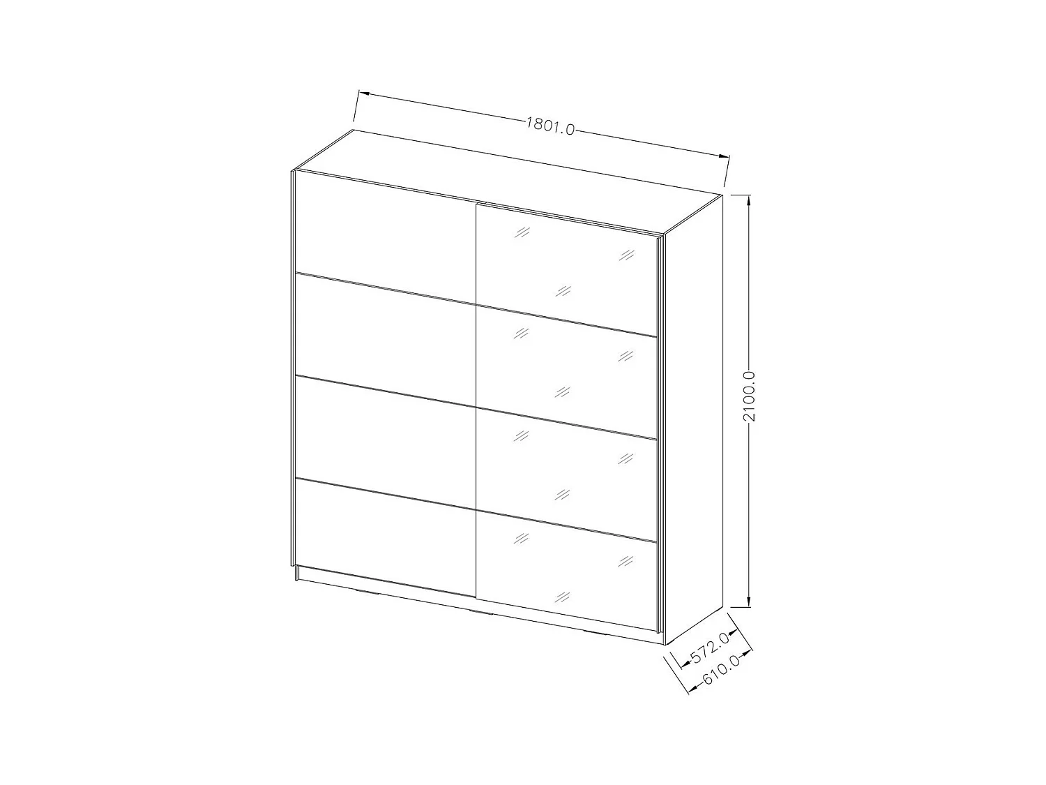 Armario de diseño 2 puertas 180 cm con espejo. Color blanco brillante. Colección EOS