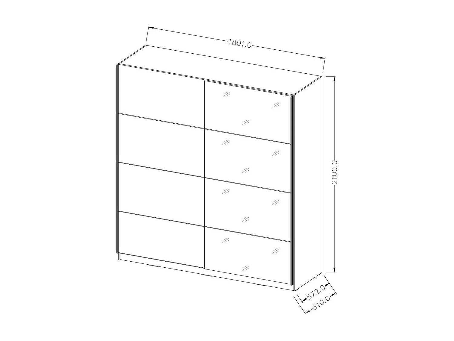 Kledingkast design 2 deuren 180 cm met spiegel. Kleur glanzend wit. Collectie EOS