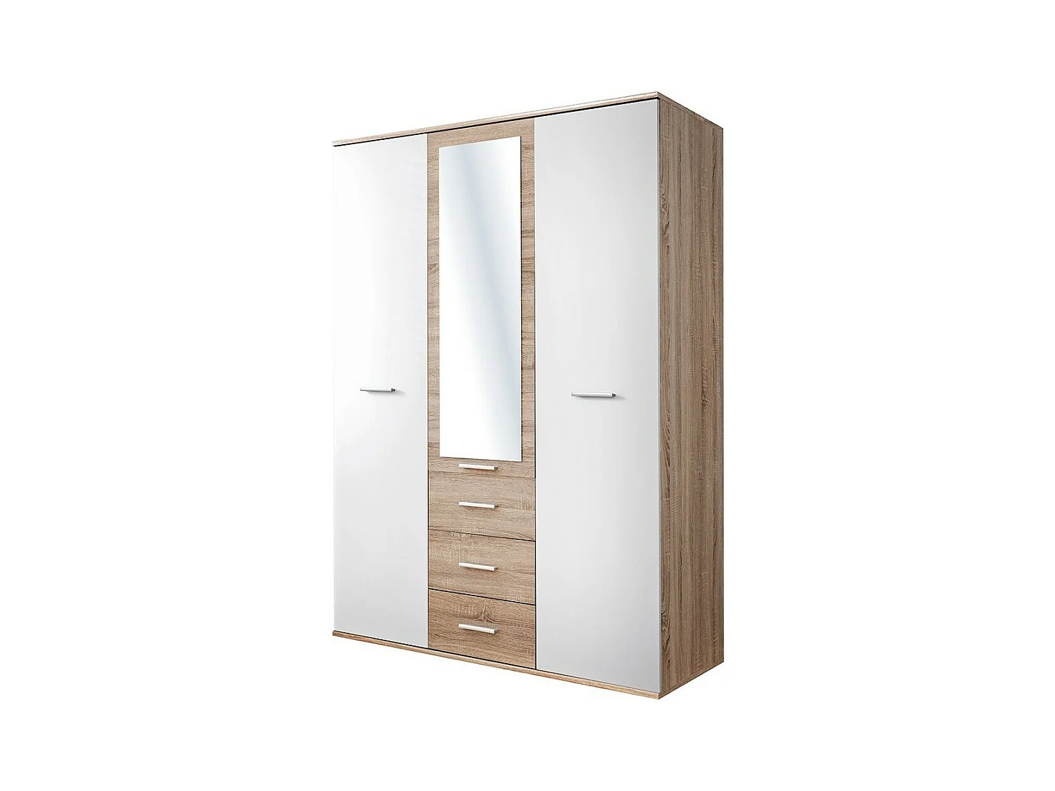 Armoire chambre d'enfant design coloris chêne et blanc avec 3 portes battantes et 3 tiroirs collection DENVER.