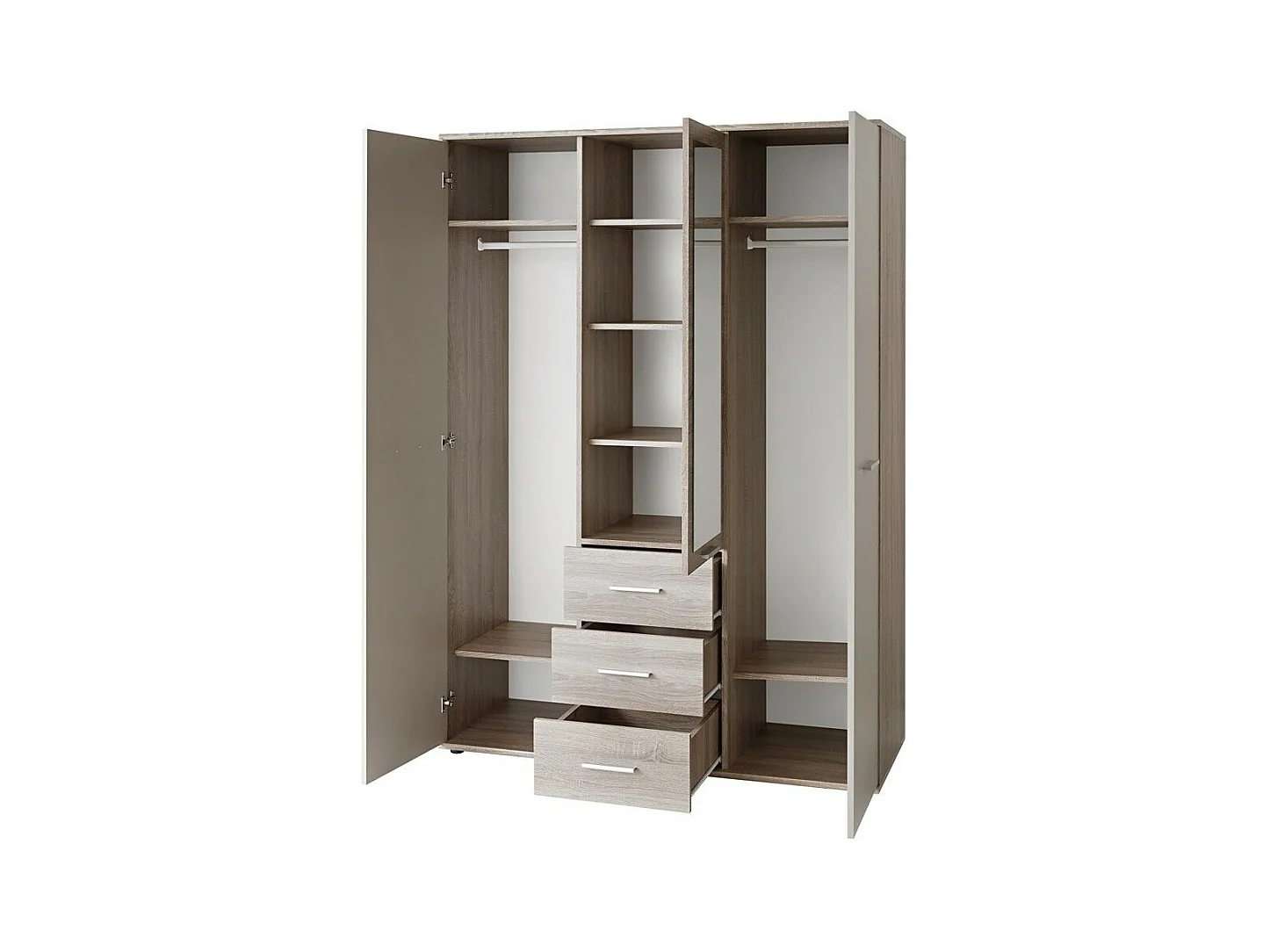 Armoire chambre d'enfant design coloris chêne et blanc avec 3 portes battantes et 3 tiroirs collection DENVER.