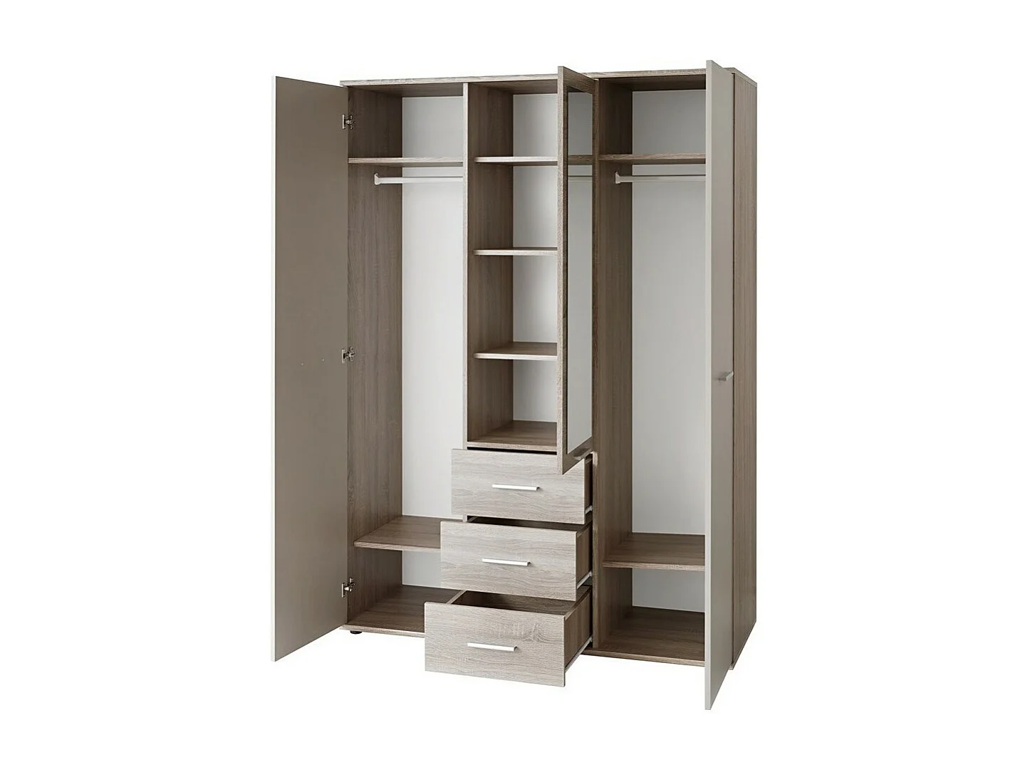 Armoire chambre d'enfant design coloris chêne et blanc avec 3 portes battantes et 3 tiroirs collection DENVER.