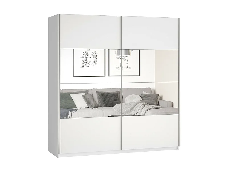 Armoire design 200cm. 2 portes avec miroirs modulables. Couleur blanc mat. Collection EOS