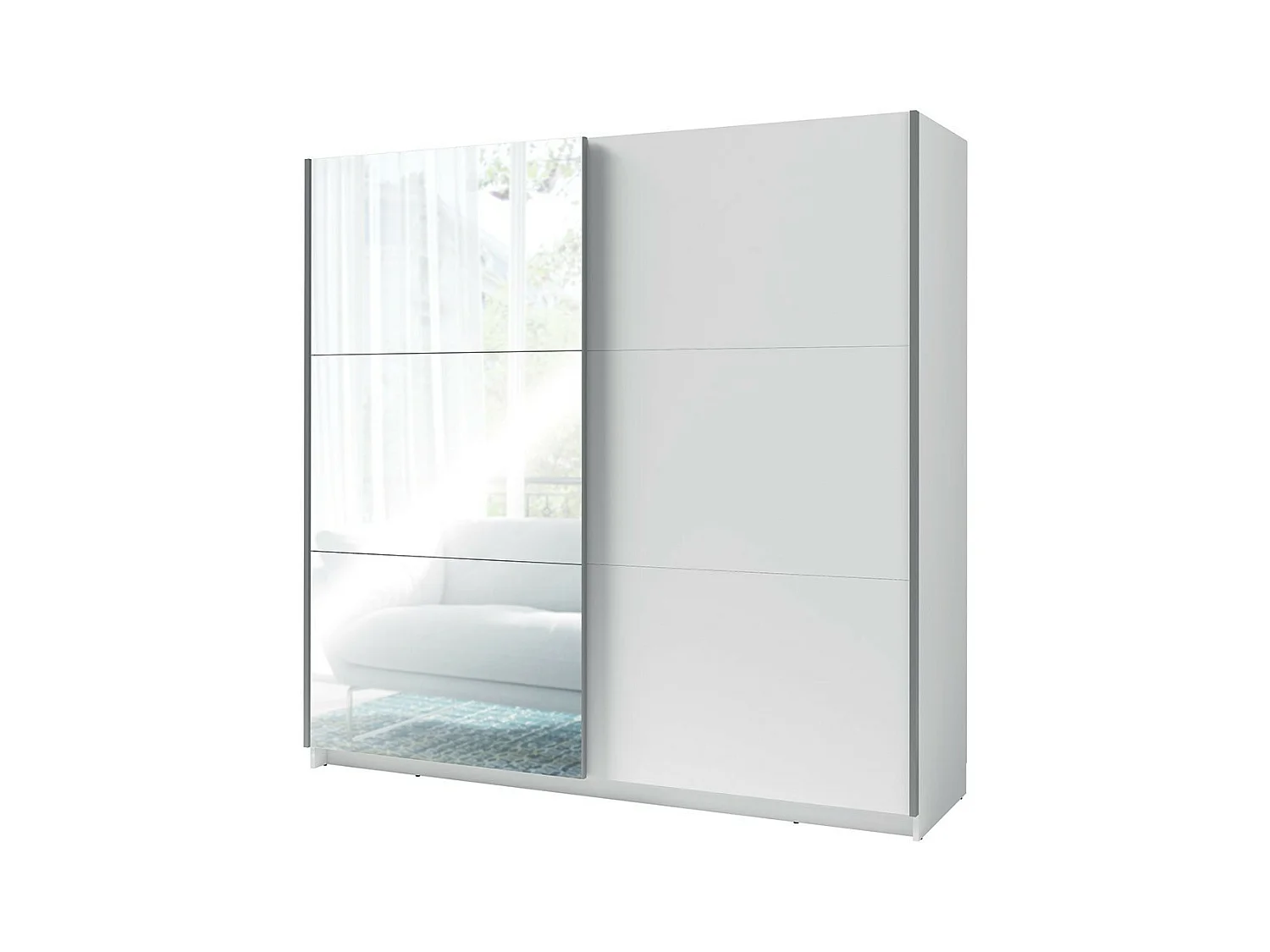 Armoire, garde robe 200 cm 2 portes coulissantes avec miroir - blanc - Collection ARSALA