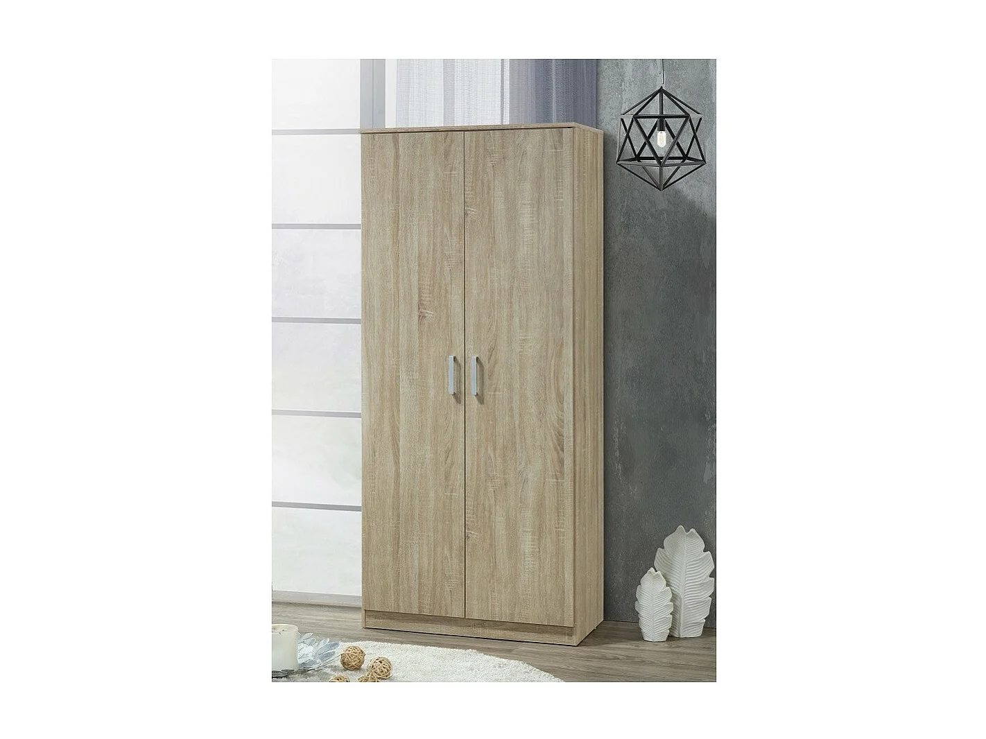 Armoire \ Garde robe SAVIS, 2 portes, contemporaine chêne Sonoma et poignées grises
