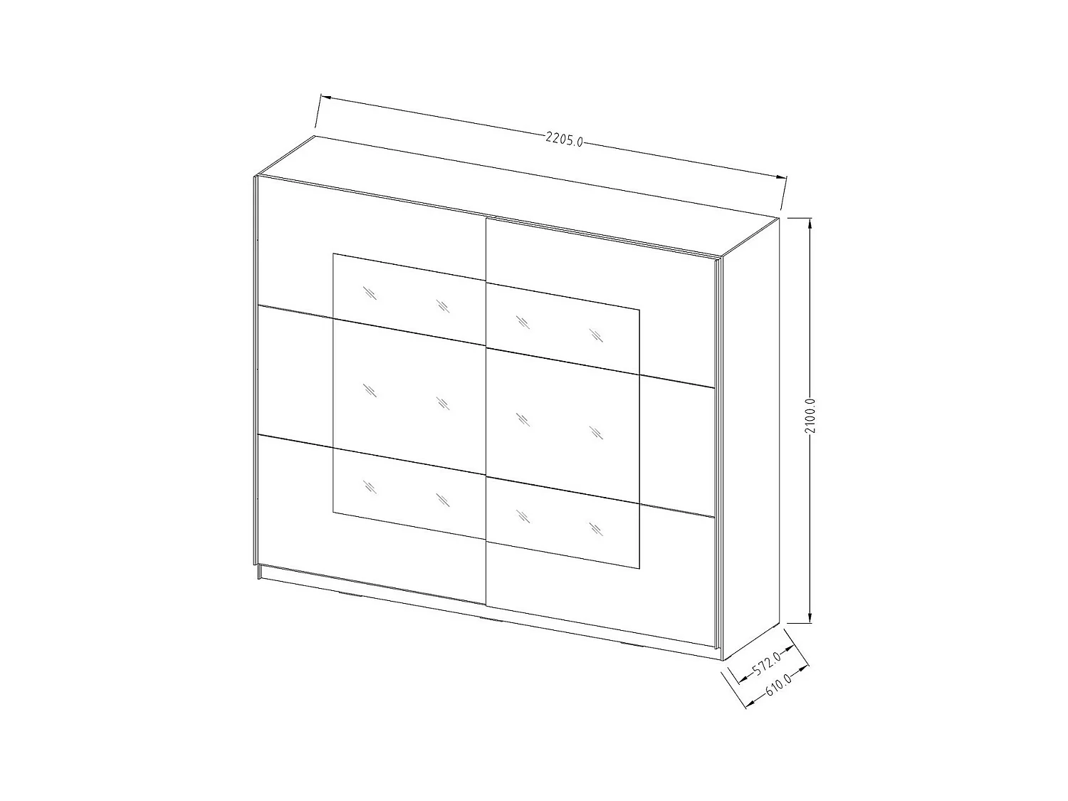 Armario de diseño 220cm. 2 puertas con espejos modulares. Color blanco mate. Colección EOS.