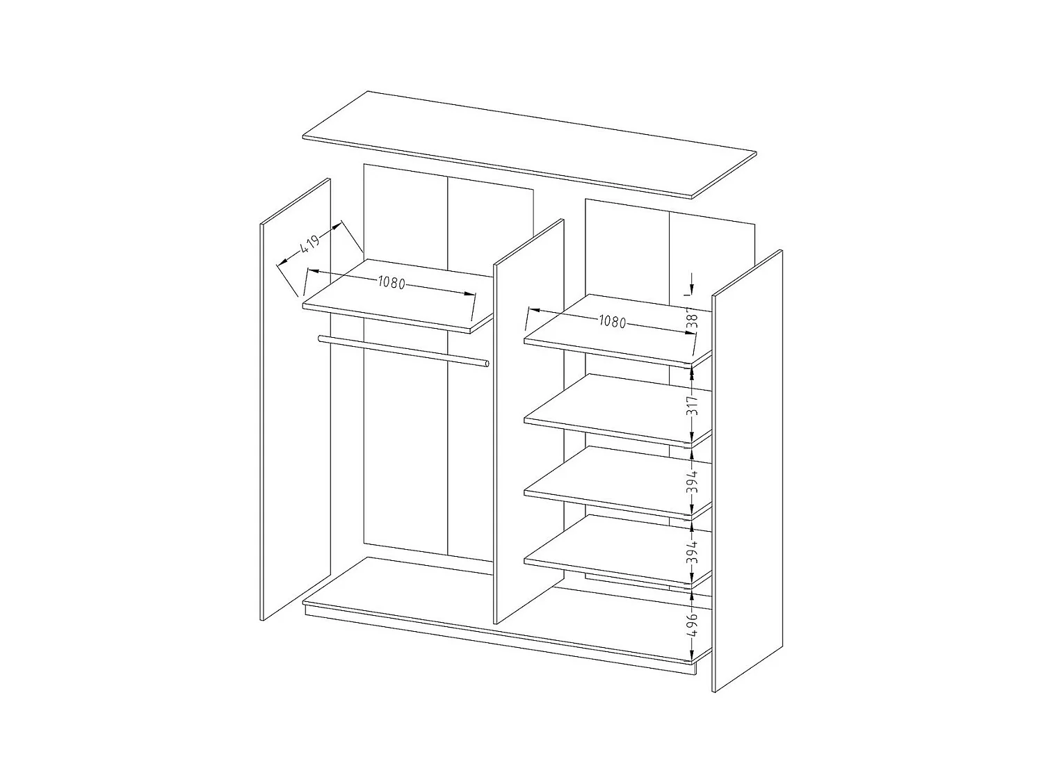 Armario de diseño 220cm. 2 puertas con espejos modulares. Color blanco mate. Colección EOS.