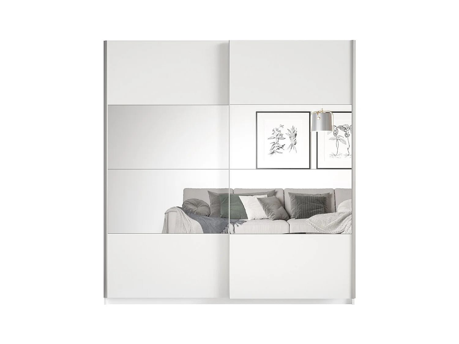 Armario de diseño 220cm. 2 puertas con espejos modulares. Color blanco mate. Colección EOS.