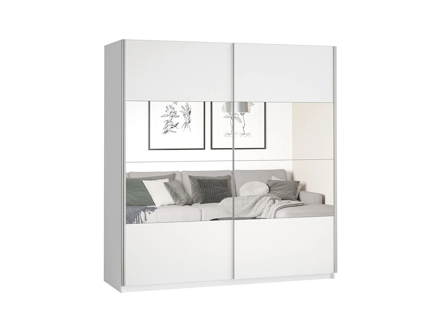 Armoire design 220cm. 2 portes avec miroirs modulables. Couleur blanc mat. Collection EOS