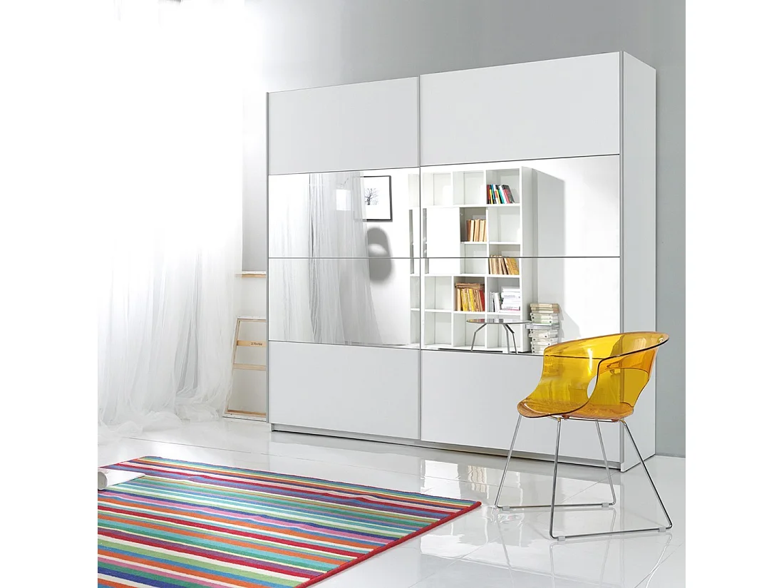 Designerschrank 220cm. 2 Türen mit modulierbaren Spiegeln. Farbe mattweiß. Kollektion EOS