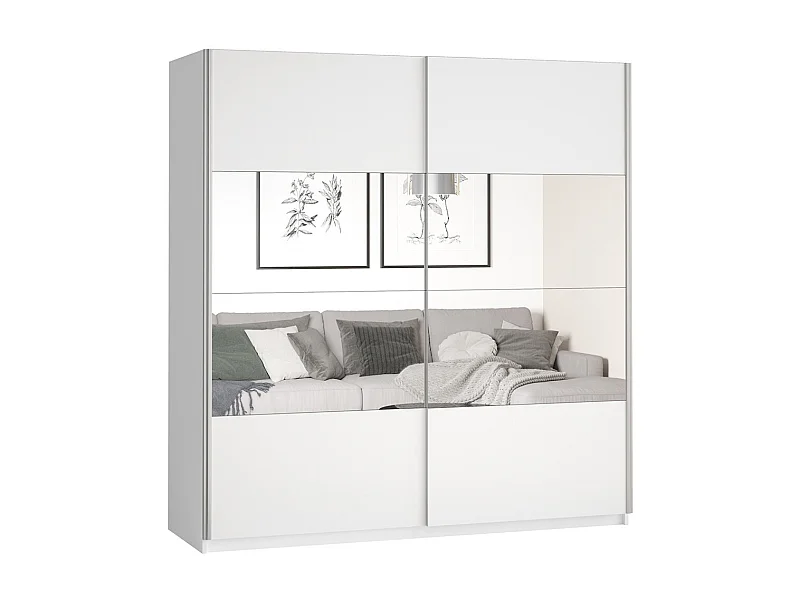 Armoire design 220cm. 2 portes avec miroirs modulables. Couleur blanc mat. Collection EOS
