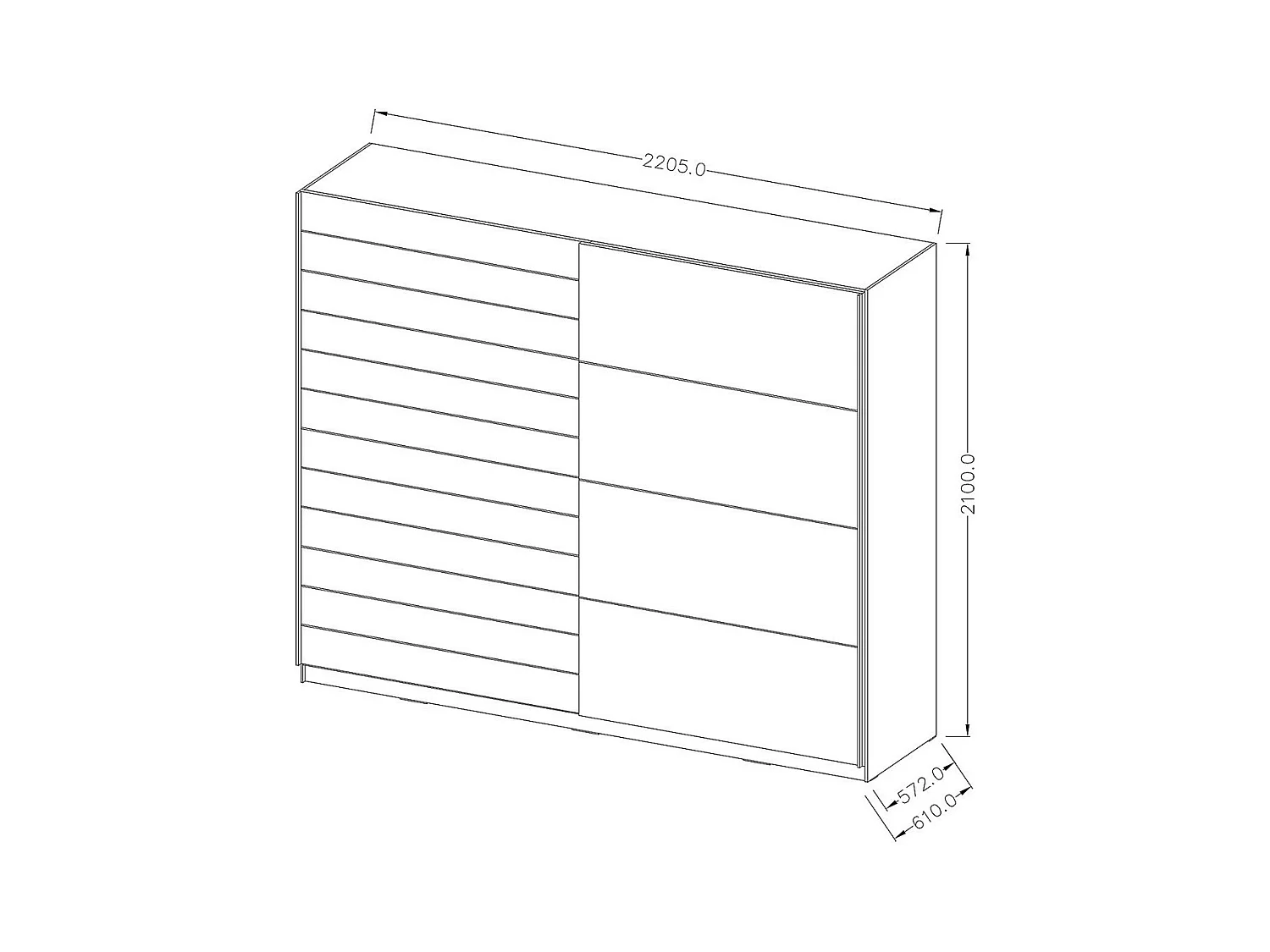Armoire 2 portes coulissantes 220cm couleur chêne et blanc. Collection FLOYD
