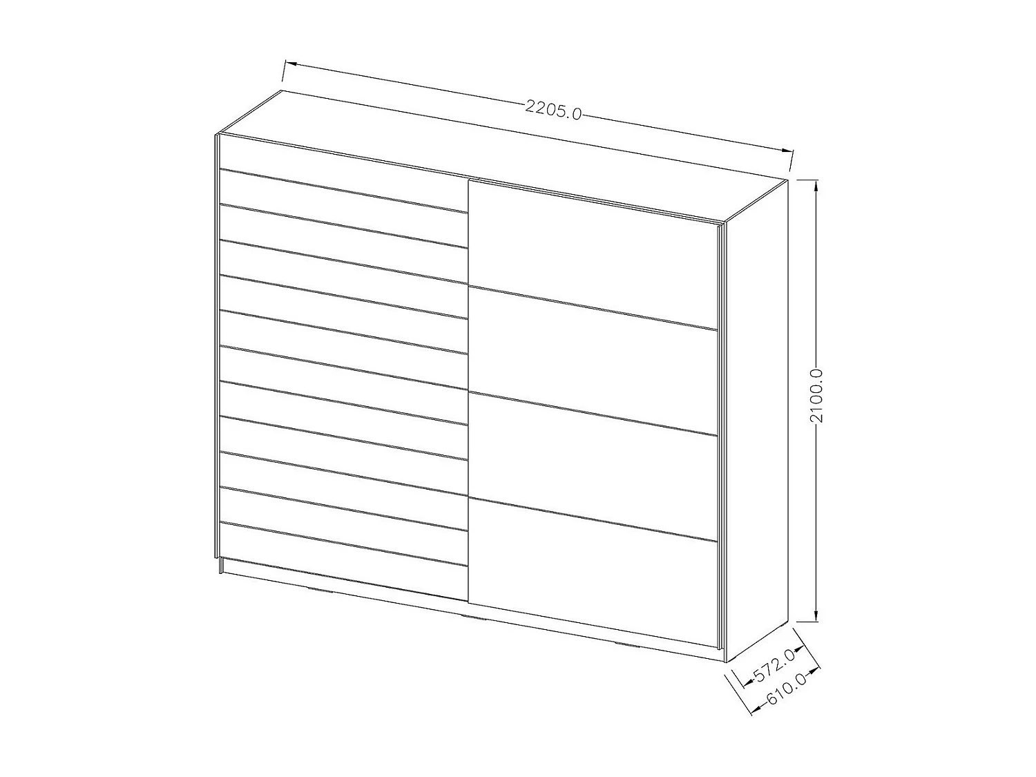 Armoire 2 portes coulissantes 220cm couleur chêne et blanc. Collection FLOYD