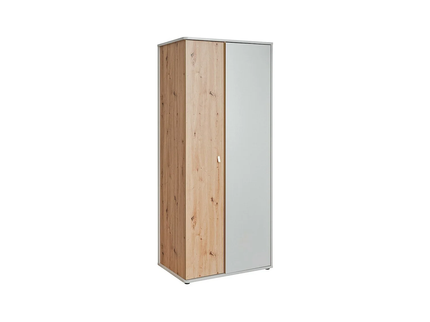 Armoire chambre d'enfant design coloris chêne et gris avec 2 portes battantes collection BIBOU.