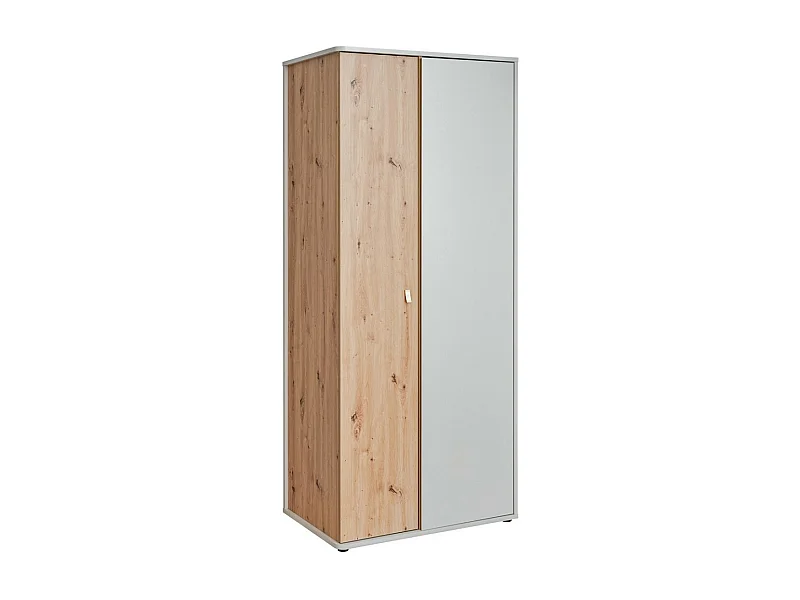 Armoire chambre d'enfant design coloris chêne et gris avec 2 portes battantes collection BIBOU.
