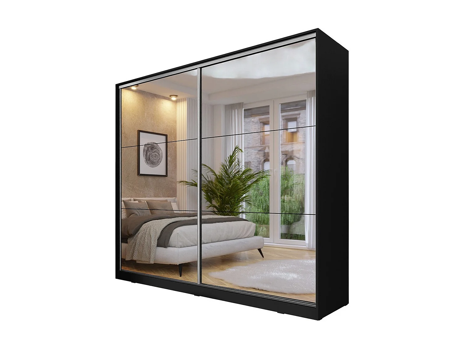 Armoire noire 200cm avec miroirs, portes coulissantes. Collection CALABRE.