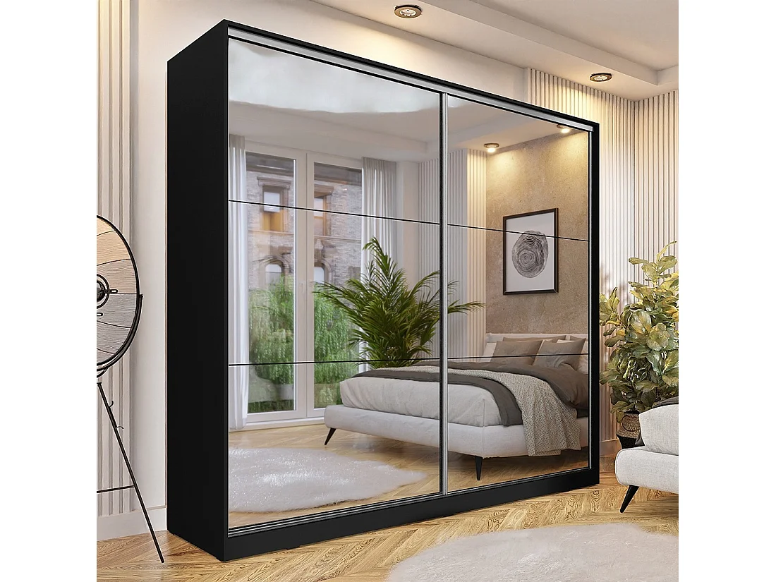 Armoire noire 200cm avec miroirs, portes coulissantes. Collection CALABRE.