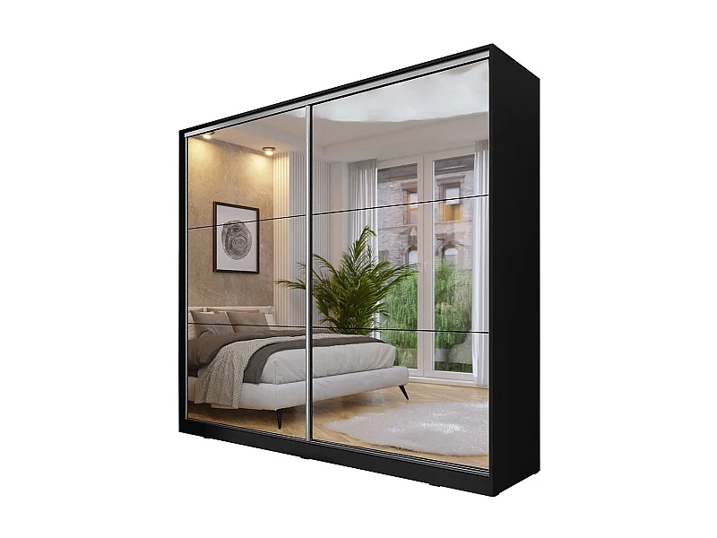 Armoire noire 200cm avec miroirs, portes coulissantes. Collection CALABRE.
