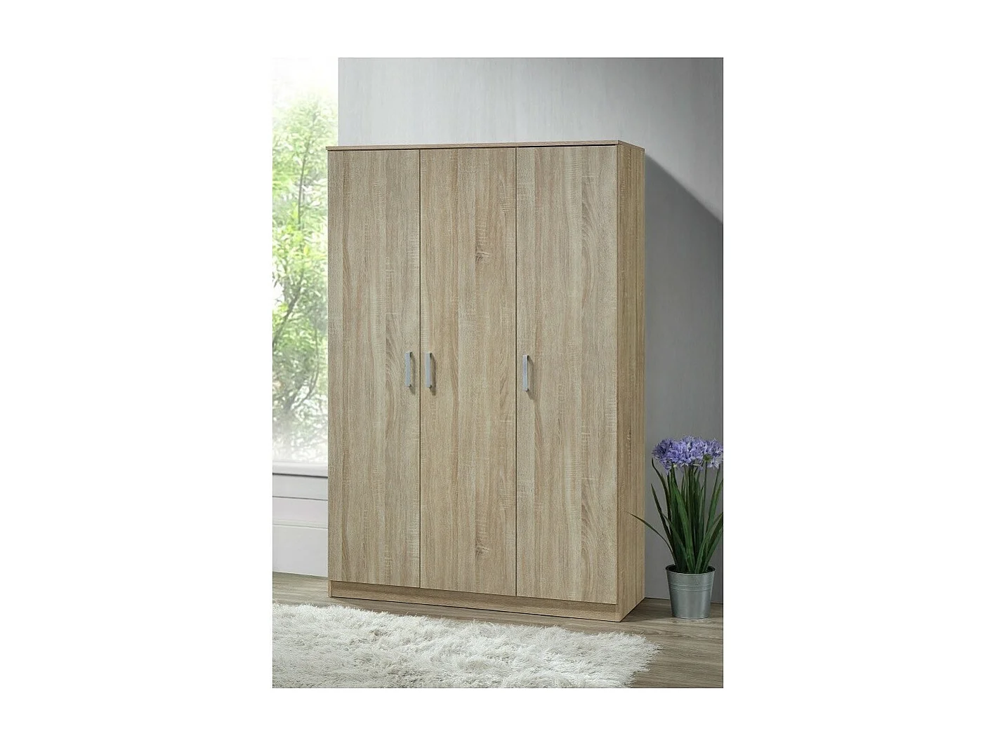 Kast BERGAMA met 3 deuren, Sonoma eiken, grijze handgrepen, eigentijdse en praktische stijl