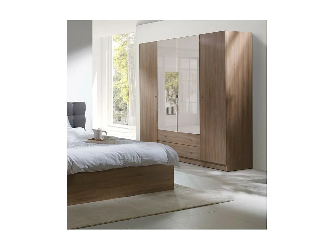Armoire 4 portes de 2 mètres avec miroirs pour chambre à coucher MAXIM coloris dab sonoma.