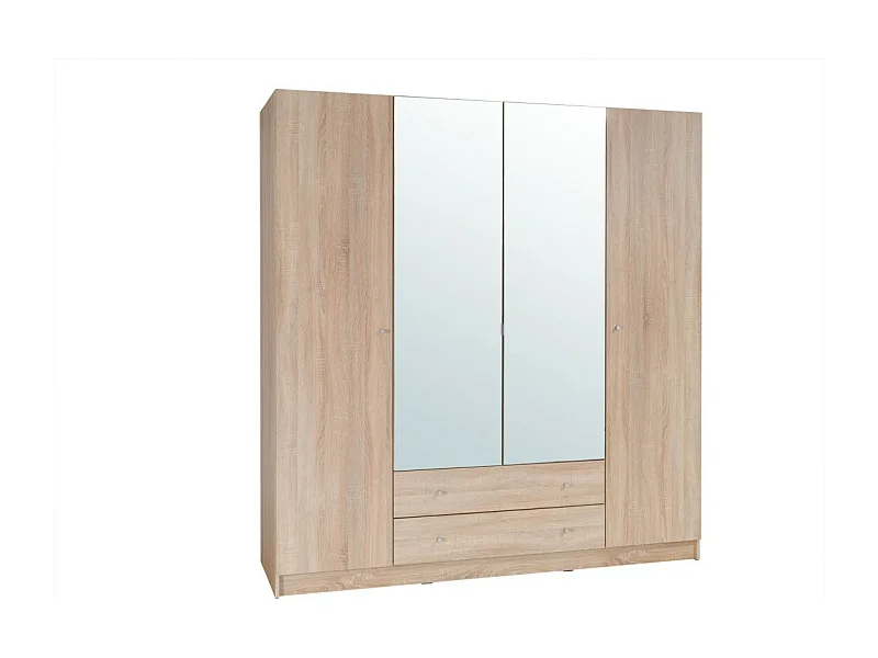 Armoire 4 portes de 2 mètres avec miroirs pour chambre à coucher MAXIM coloris dab sonoma.