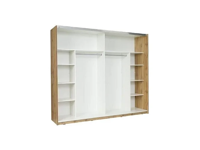 Armario Wood de 2 puertas correderas con espejo, color roble y blanco.