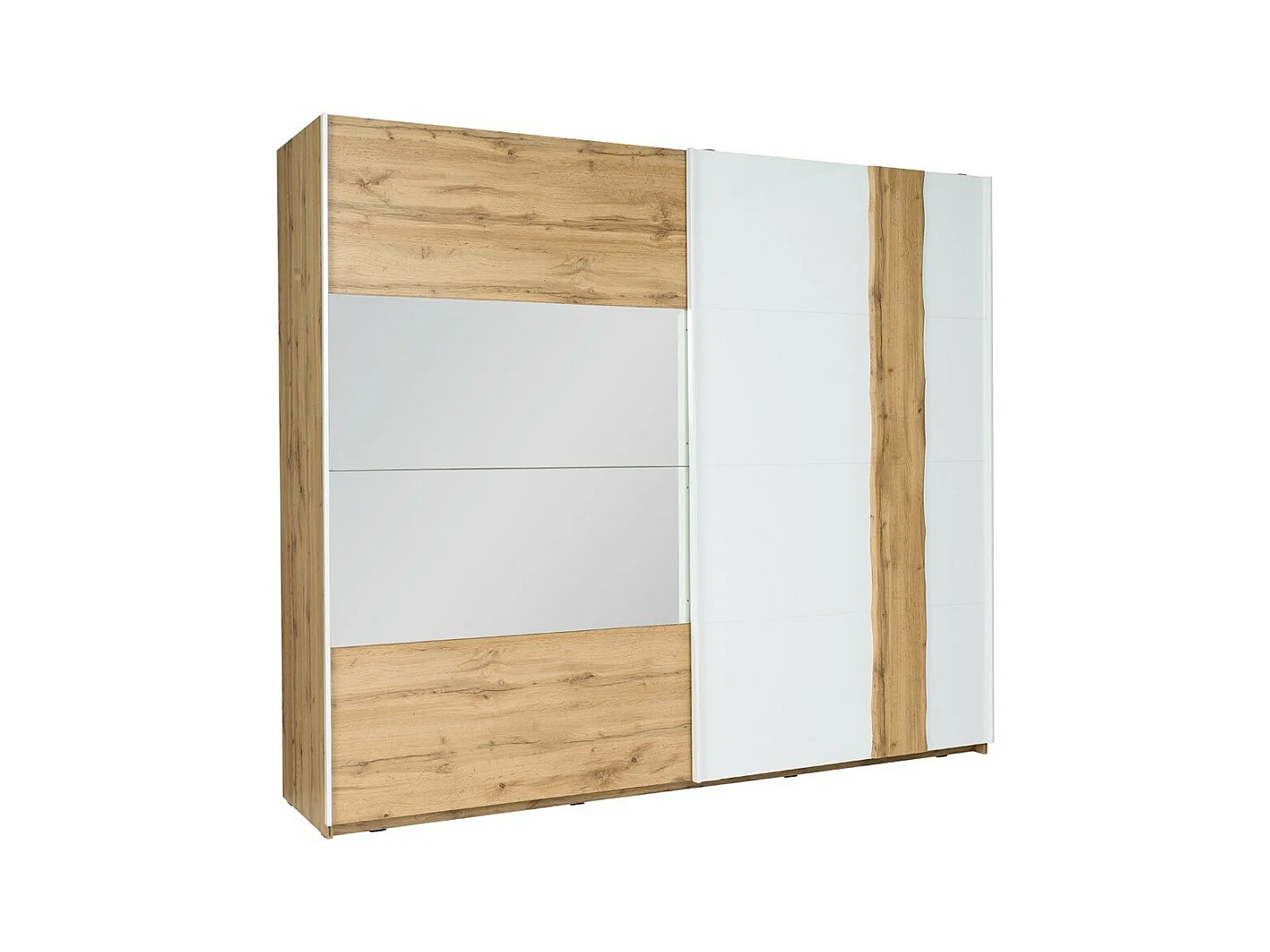 Armoire Wood 2 portes coulissantes avec miroir, coloris chêne et blanc