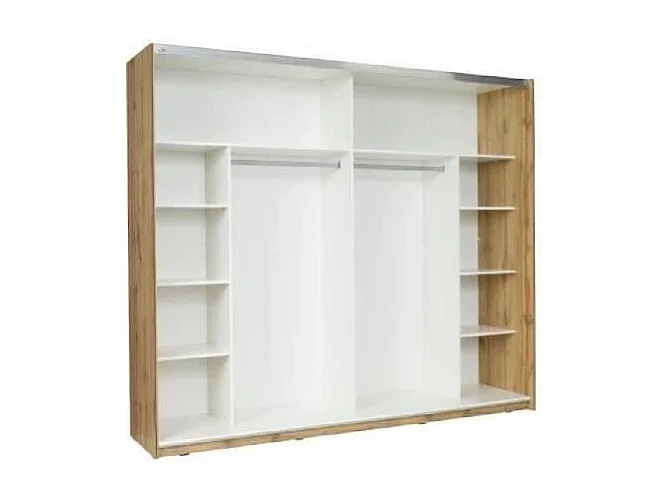 Armadio Wood a 2 porte scorrevoli con specchio, colore rovere e bianco