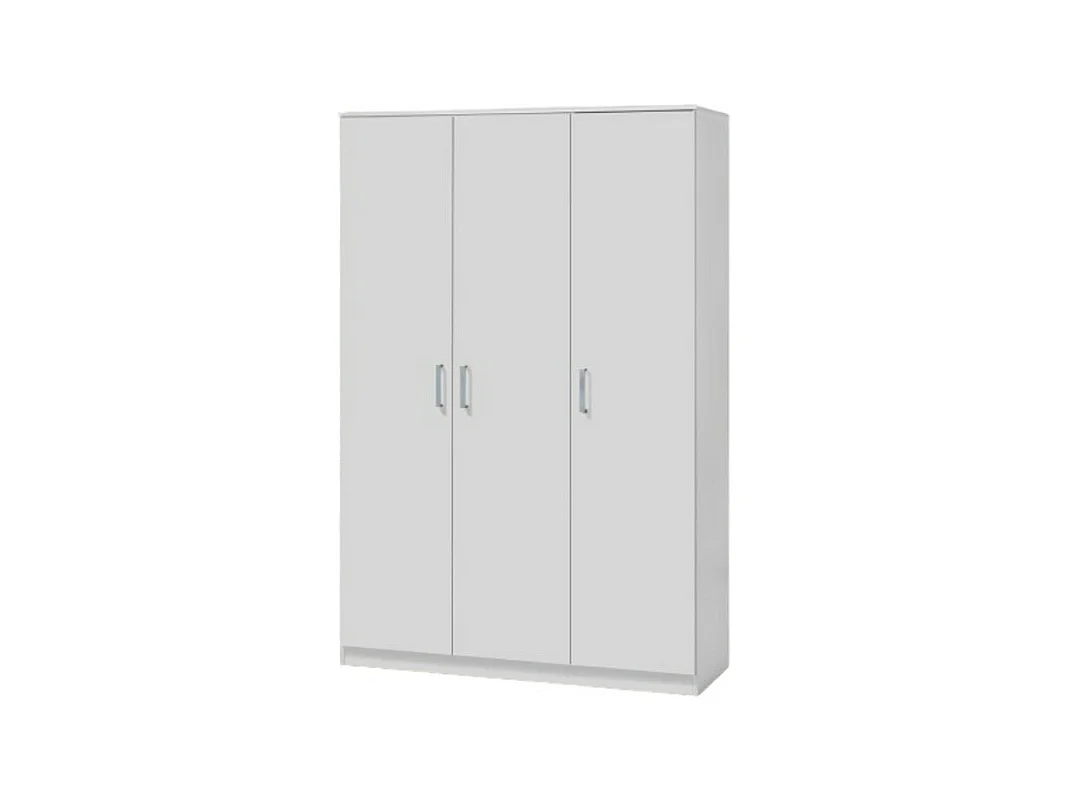Guarda-roupa BURDUR, 3 portas, contemporâneo branco com puxadores cinzentos.