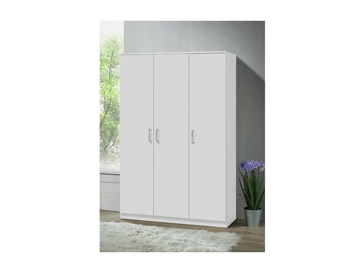 Armoire BURDUR 3 portes – Chêne blanc & gris – Style contemporain – L120 x H184 x P52 cm