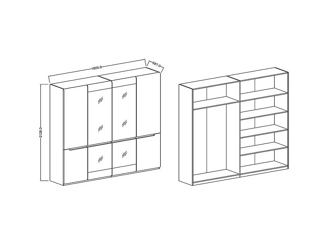 Armario diseño 4 puertas y 2 espejos color blanco acabado brillante - LUCIA