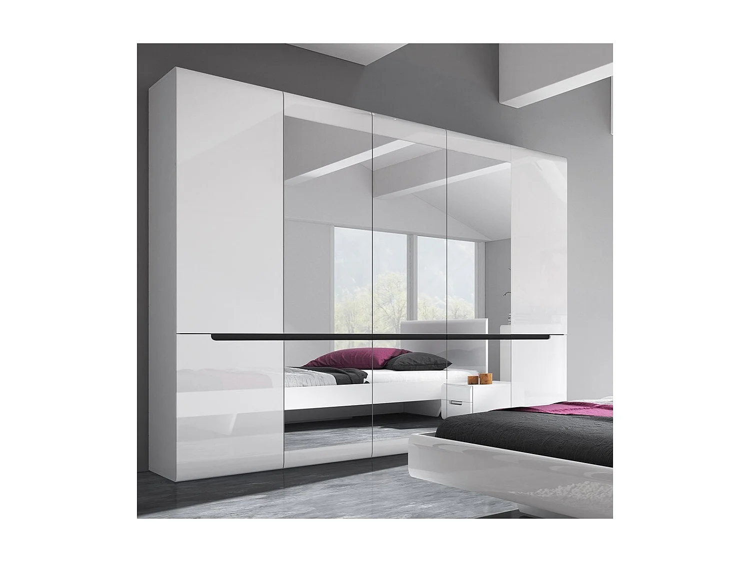 Armoire design 5 portes et 3 miroirs couleur blanche finitions glossy - LUCIA