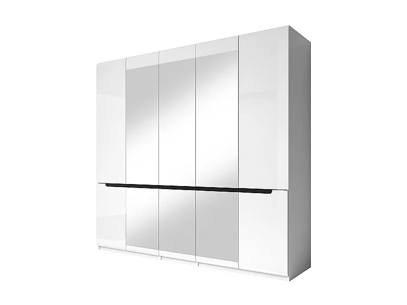 Designerschrank mit 5 Türen und 3 Spiegeln in weißer Hochglanzoptik - LUCIA