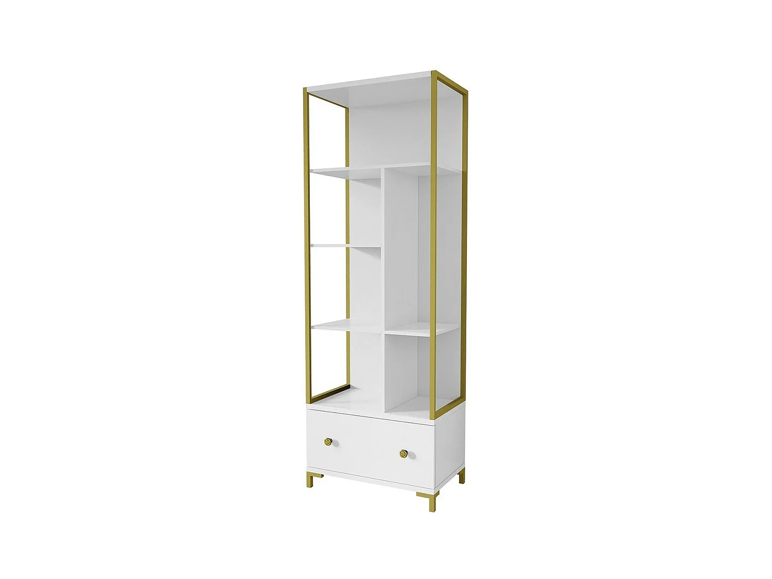 Ensemble de 2 meubles de bureau. Console et étagère collection DOUGLAS coloris blanc et doré