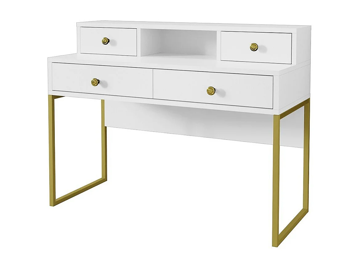 Conjunto de 2 muebles de oficina. Consola y estantería colección DOUGLAS en color blanco y dorado.
