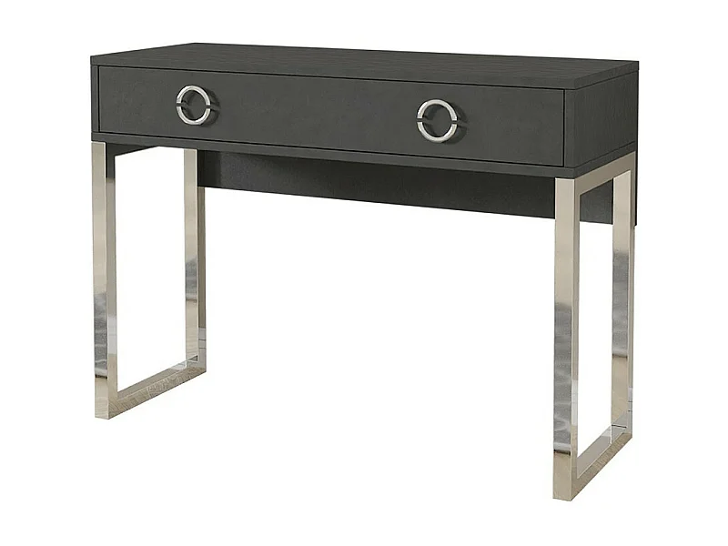 Bureau console avec 2 tiroirs collection MELTON, coloris gris, pieds en fer chromés