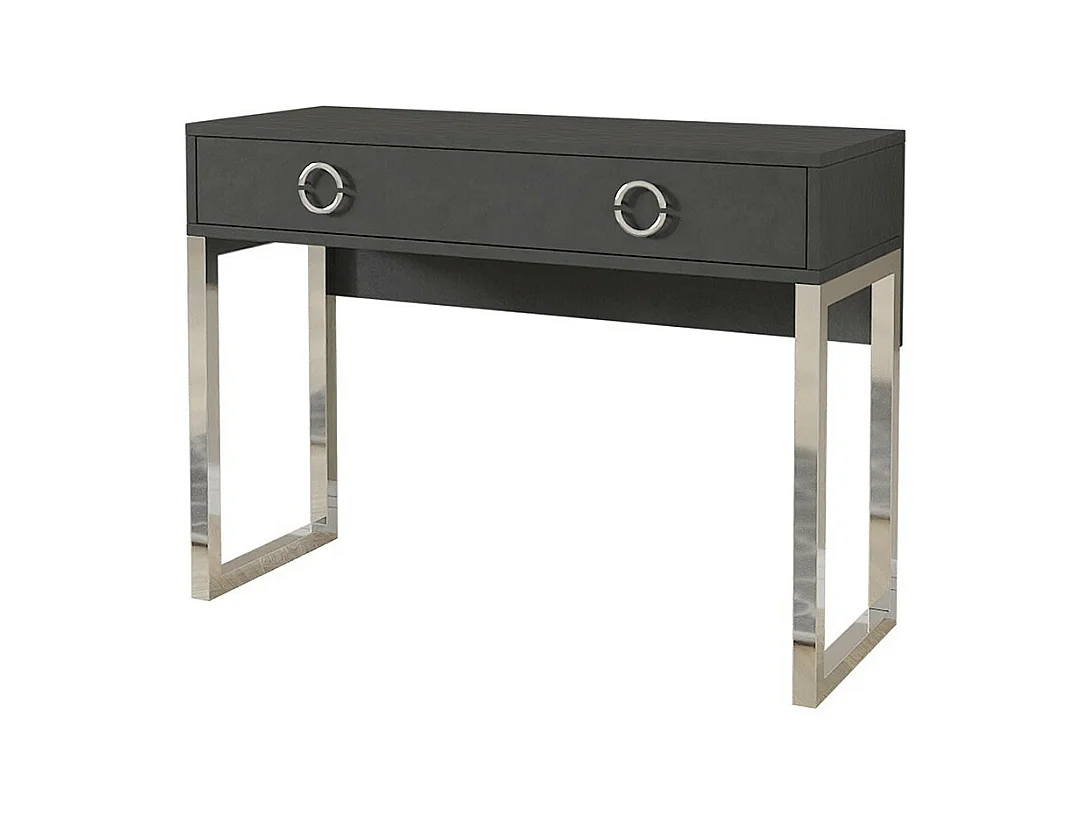 Bureau console avec 2 tiroirs collection MELTON, coloris gris, pieds en fer chromés