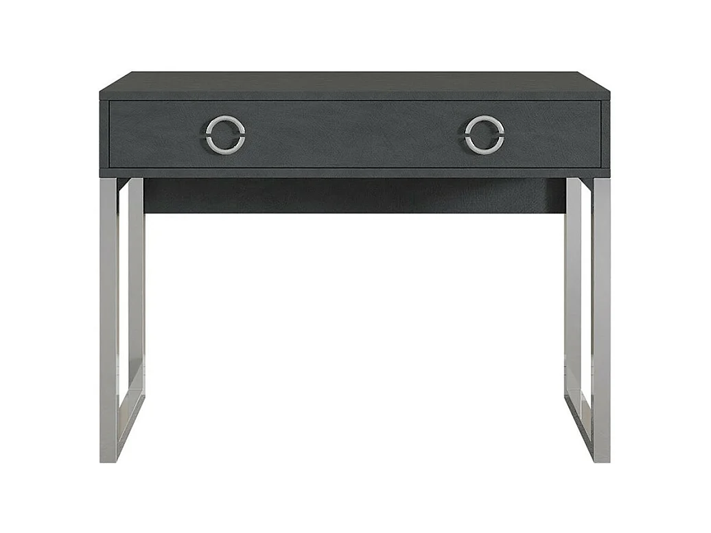 Bureau console avec 2 tiroirs collection MELTON, coloris gris, pieds en fer chromés