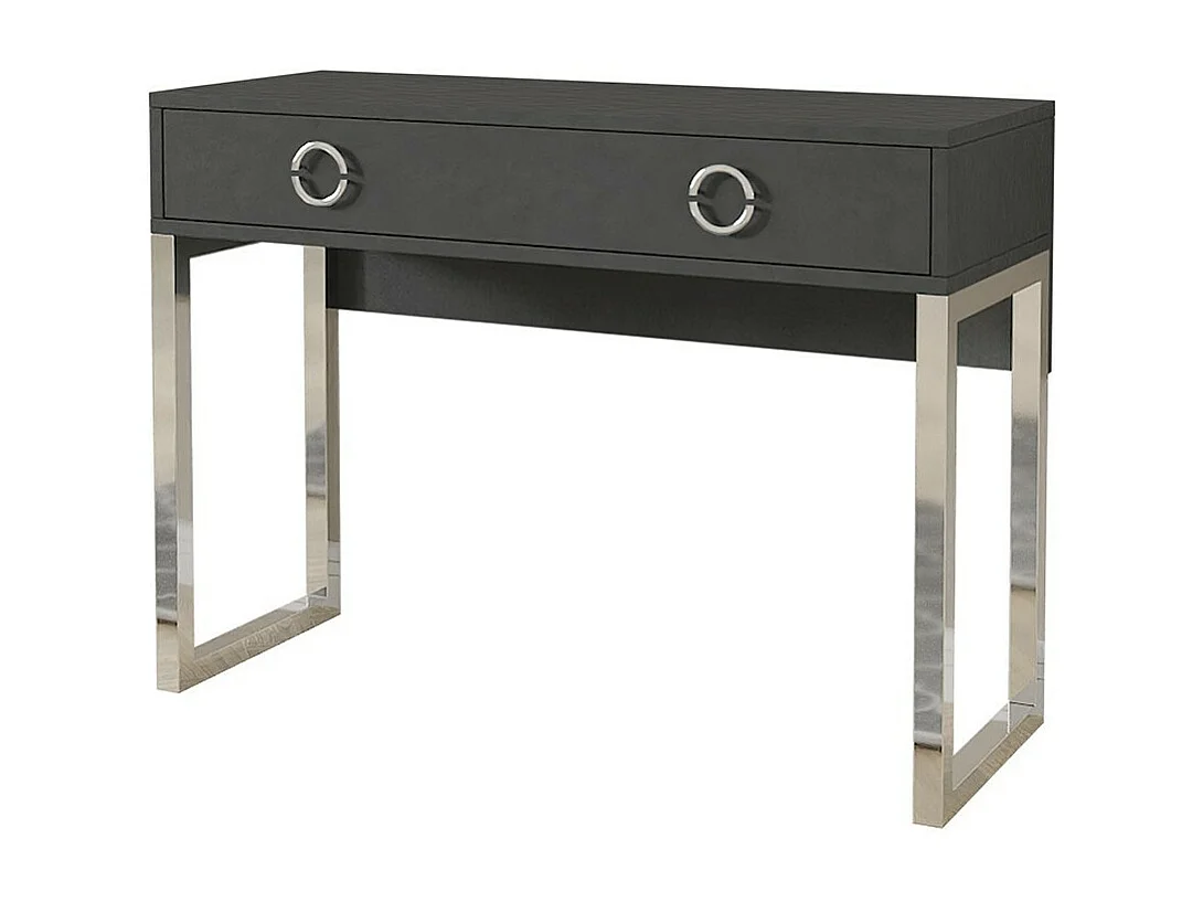 Bureau console avec 2 tiroirs collection MELTON, coloris gris, pieds en fer chromés