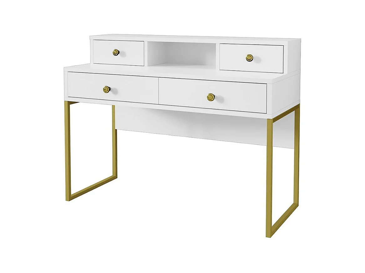 Design bureauconsole uit de DOUGLAS collectie met vier laden en een nis, in de kleur wit, 120 x 95 x 50 cm