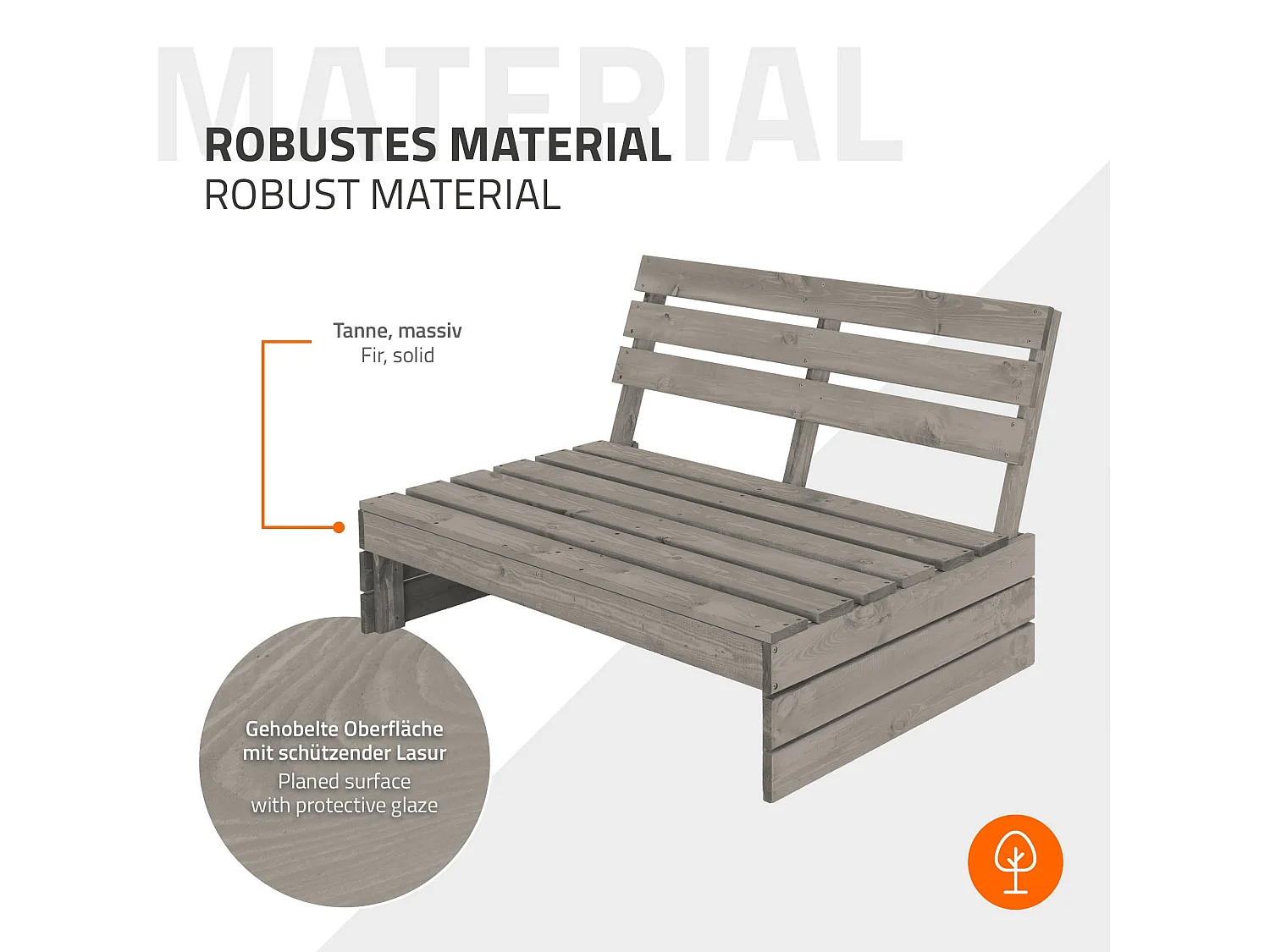 Banc de jardin 3 places avec dossier haut, gris, en bois massif, 120x76,5x70 cm, robuste et résistant aux intempéries, mobilier pour balcon terrasse