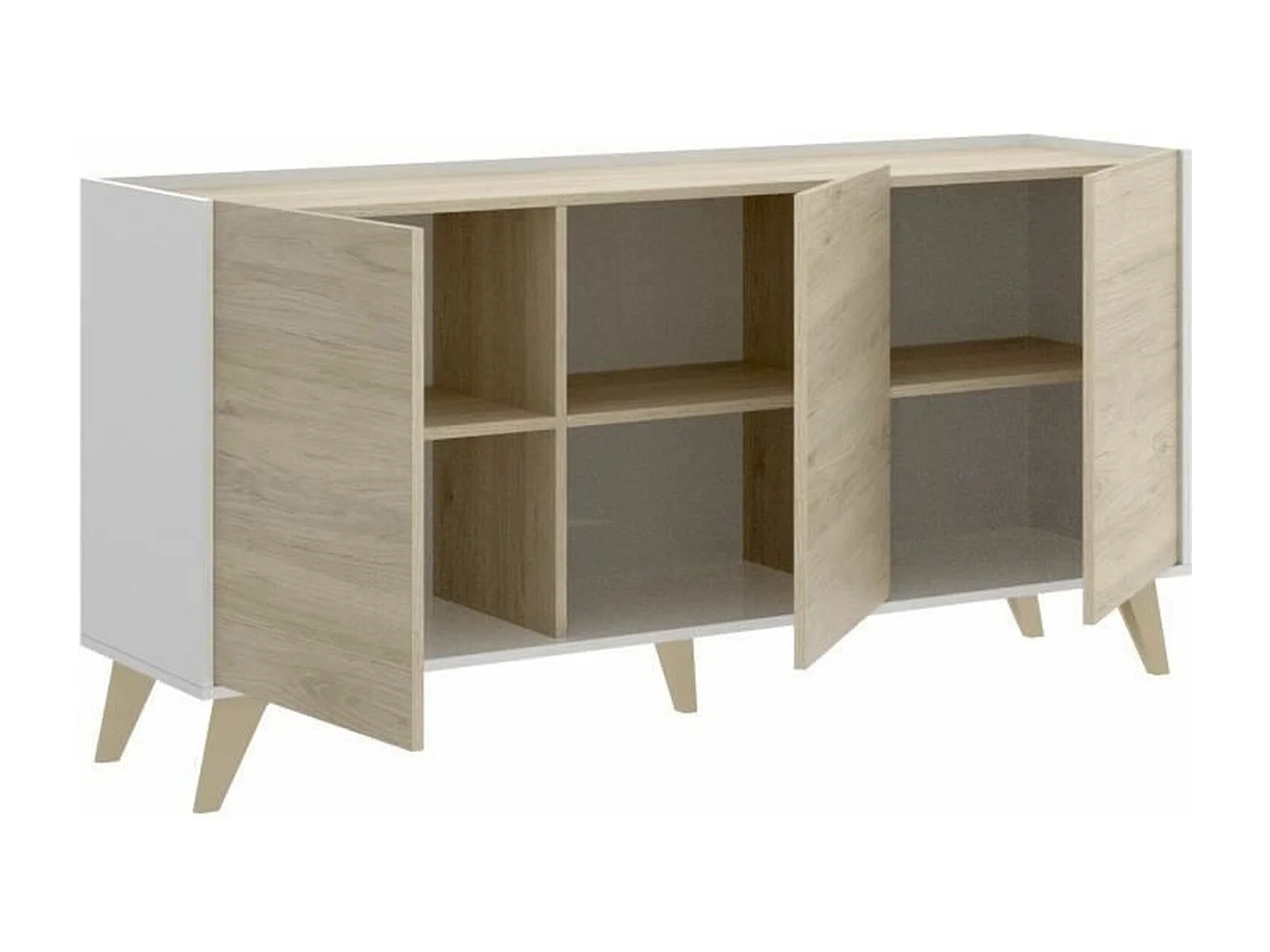 Ensemble meuble TV table basse buffet - Mélaminé - Style scandinave - chêne et blanc