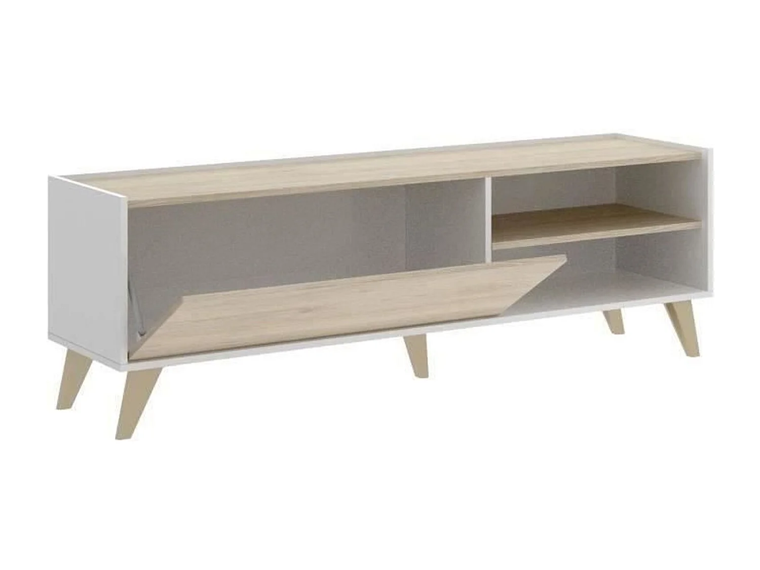 Ensemble meuble TV table basse buffet - Mélaminé - Style scandinave - chêne et blanc