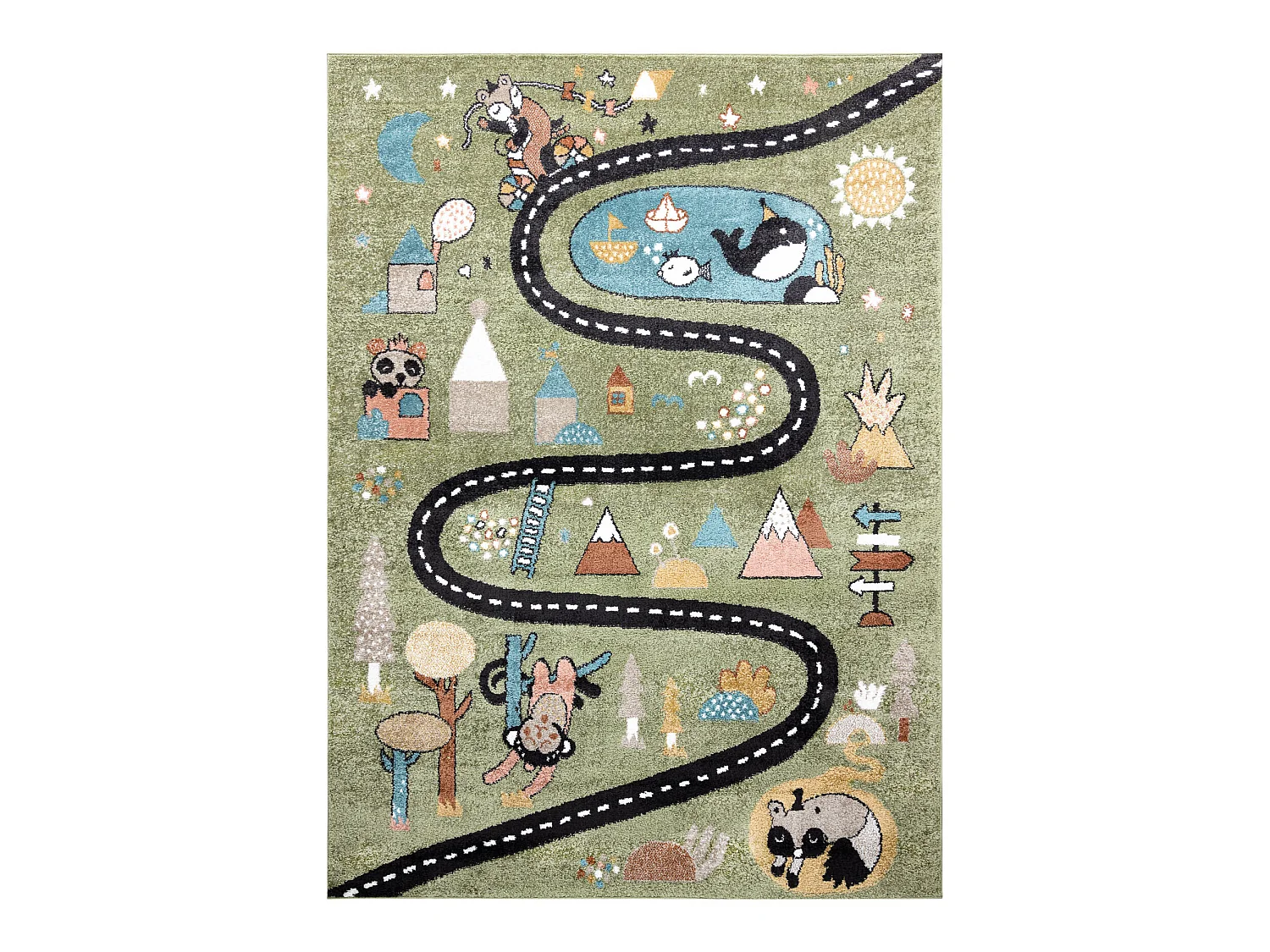 Tapijt FUN Route voor kinderen, straat, dieren groen 120x170 cm