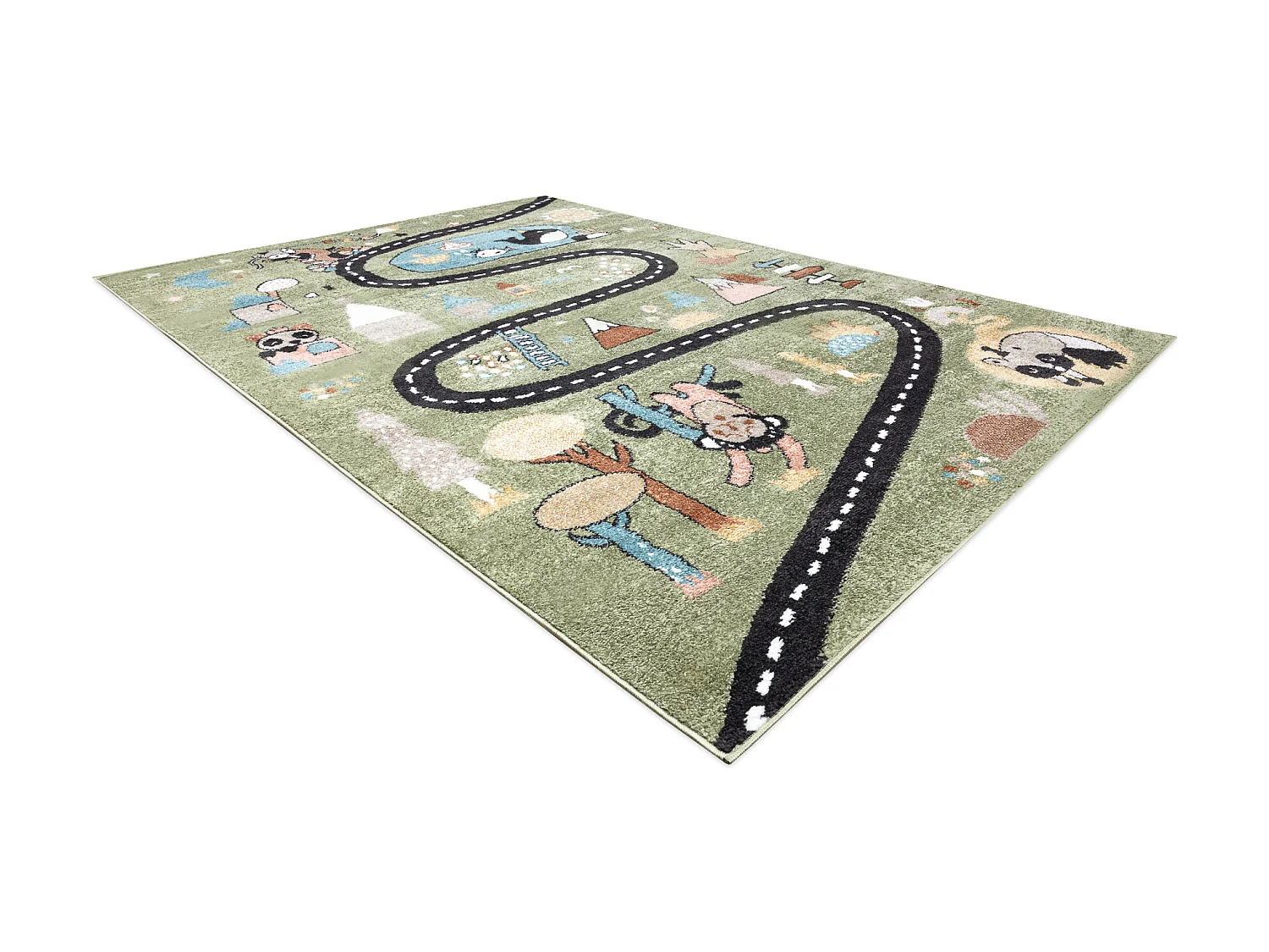 Tapijt FUN Route voor kinderen, straat, dieren groen 120x170 cm