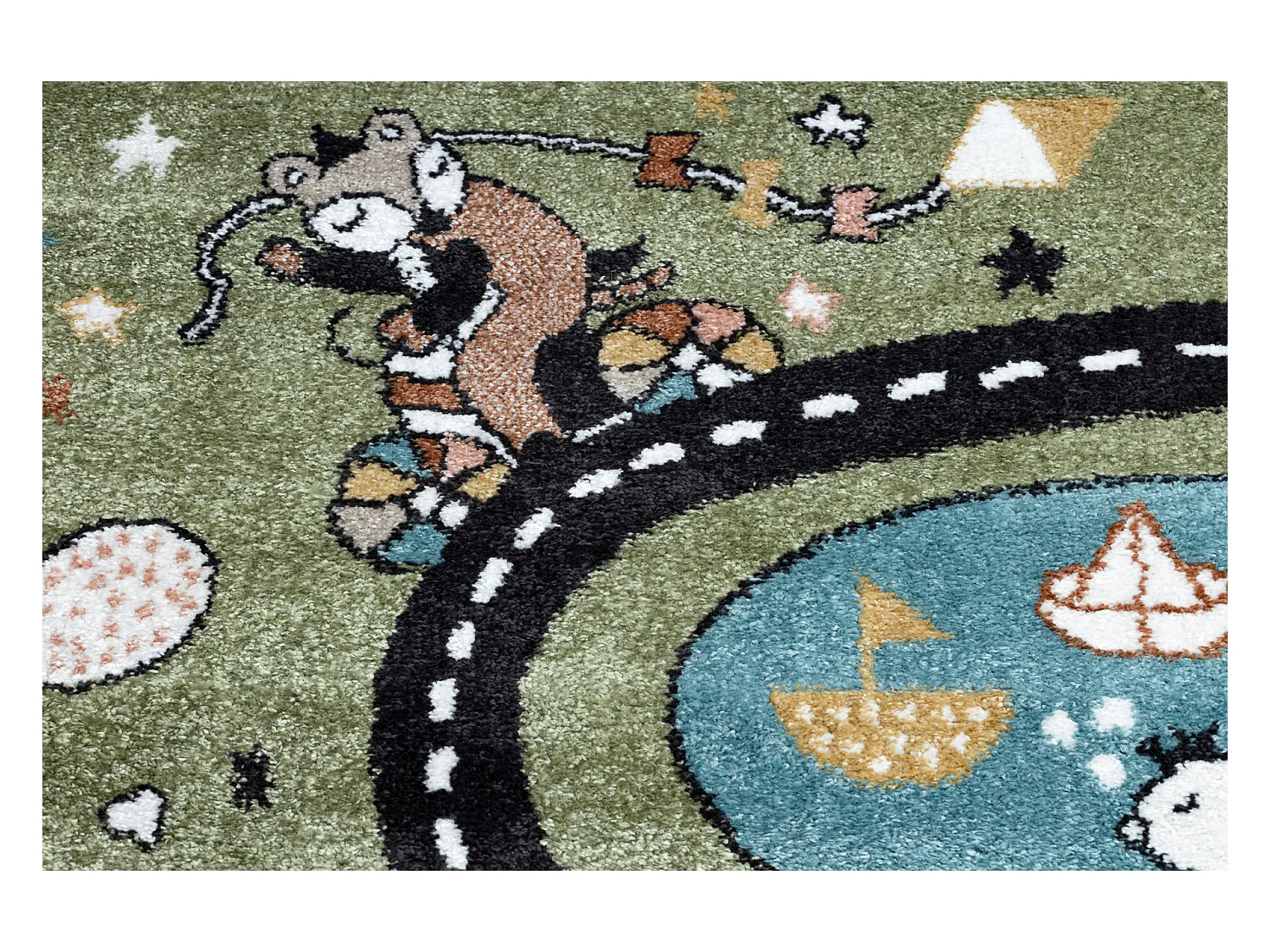 Tapijt FUN Route voor kinderen, straat, dieren groen 120x170 cm