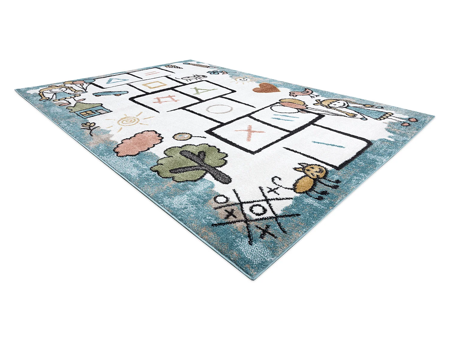 Tapijt FUN Hop voor kinderen, klassikaal spel, dieren blauw 120x170 cm