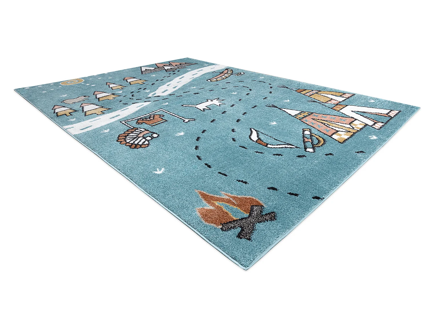 Tapis FUN Indian pour enfants, village indien, animaux bleu 180x270 cm