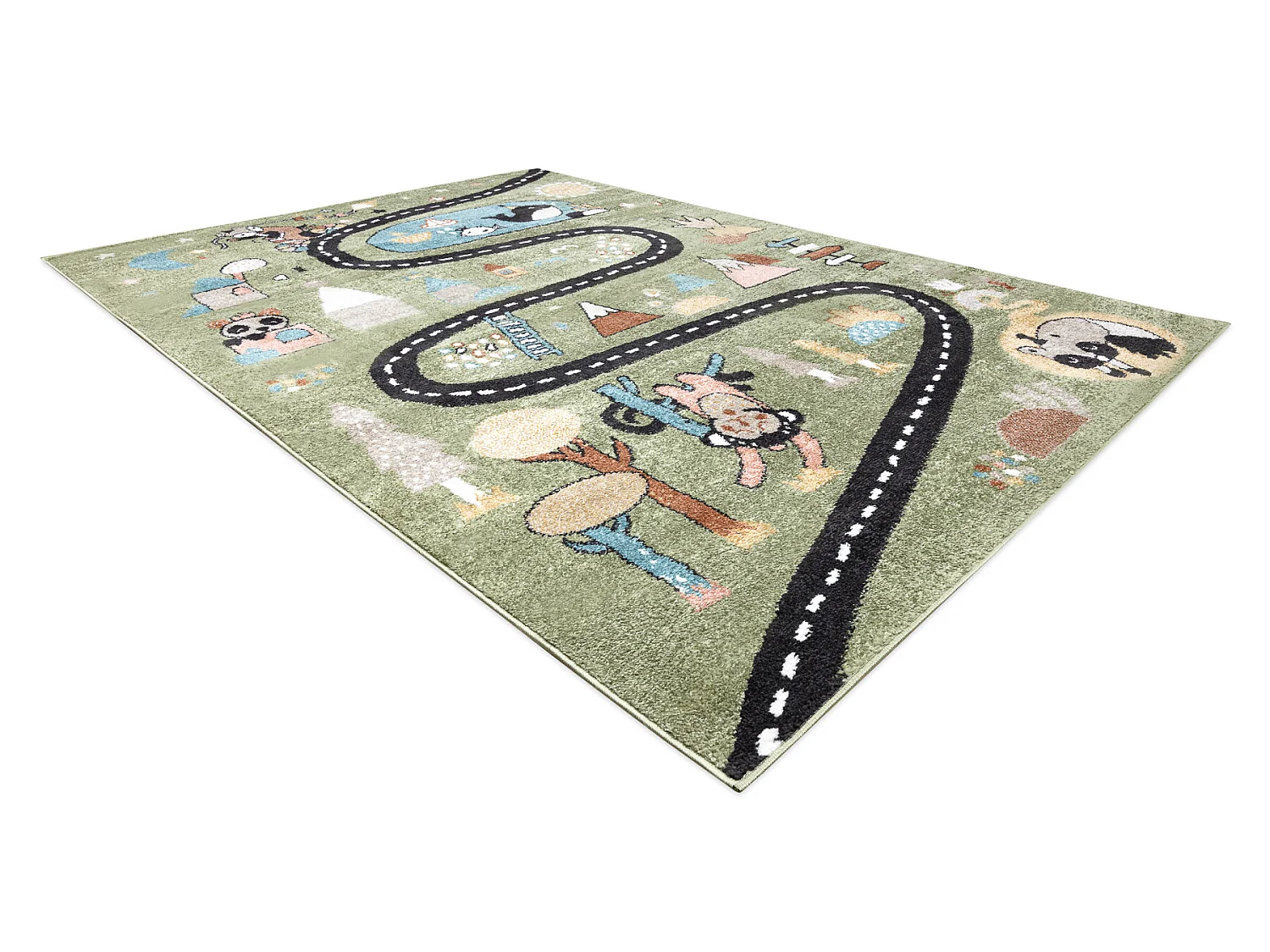 Tapijt FUN Route voor kinderen, straat, dieren groen 80x150 cm